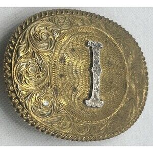 CRUMRINE Heavy Silver Plate USA Made Belt Buckle Western letter i Cowboy Gift